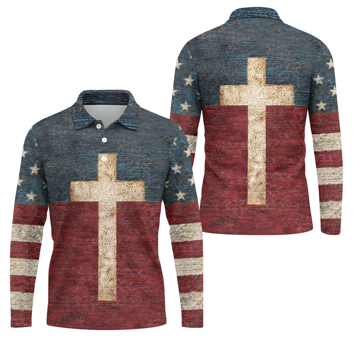American Flag USA Faith Christian Cross Golf Shirt, Patriotic 4th Of July Golf Shirts For Men