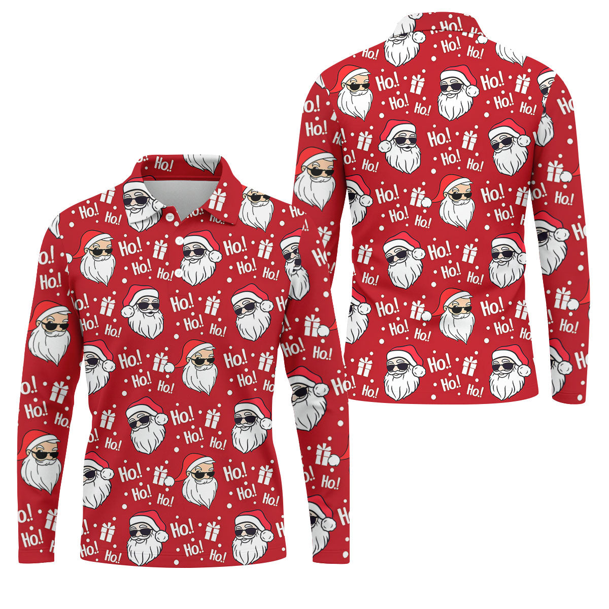 Santa Claus Pattern Christmas Red Golf Tops For Men, Christmas Golf Shirt, Polo Shirts For Men