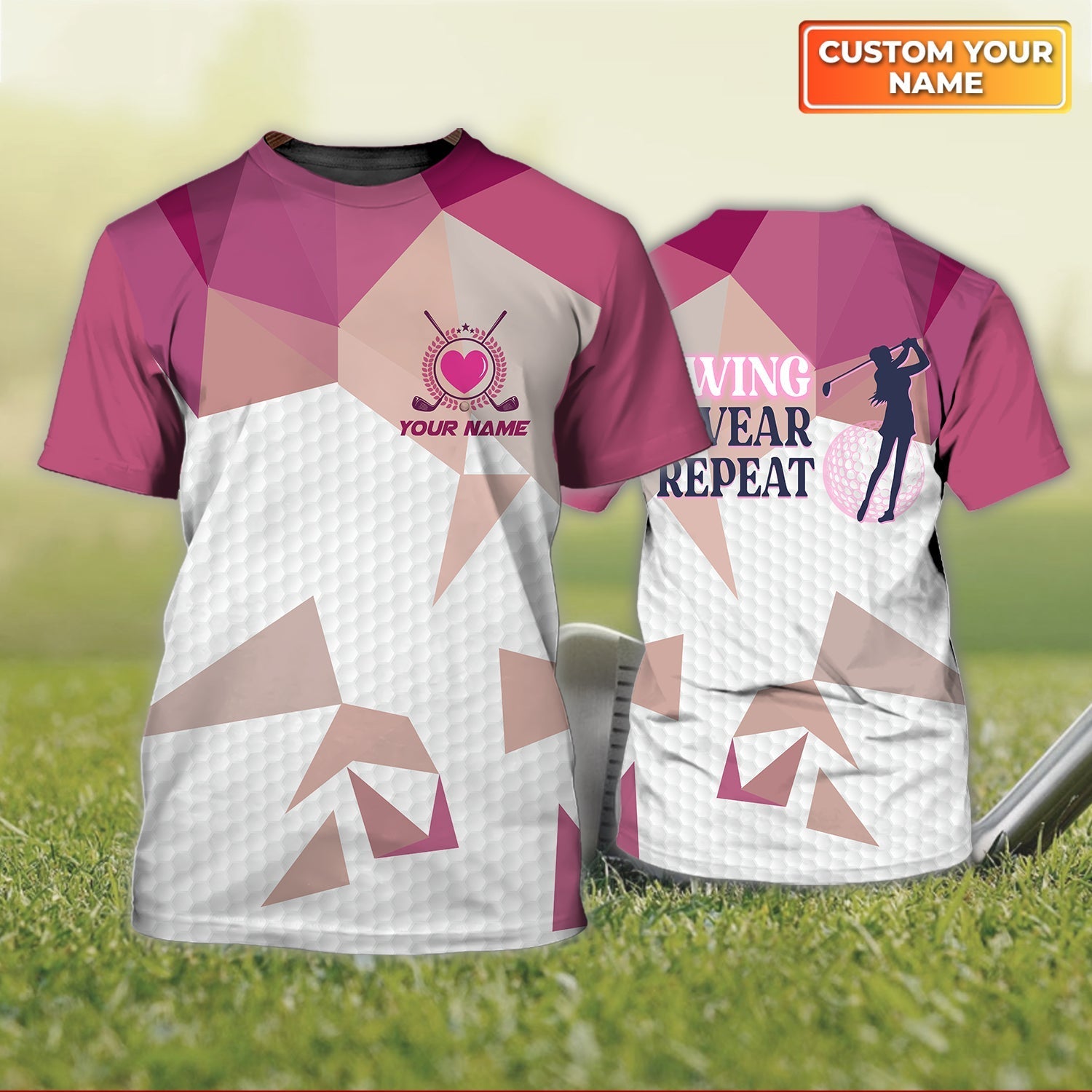 Swing Swear Repeat - Personalized Name 3D Tshirt For Golfers