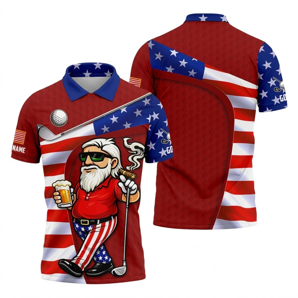Golf And Beer Patriotic Man Golf Ball Pattern 4th Of July Red Golf Polo Shirt, 250th Anniversary Golf Shirts For Men
