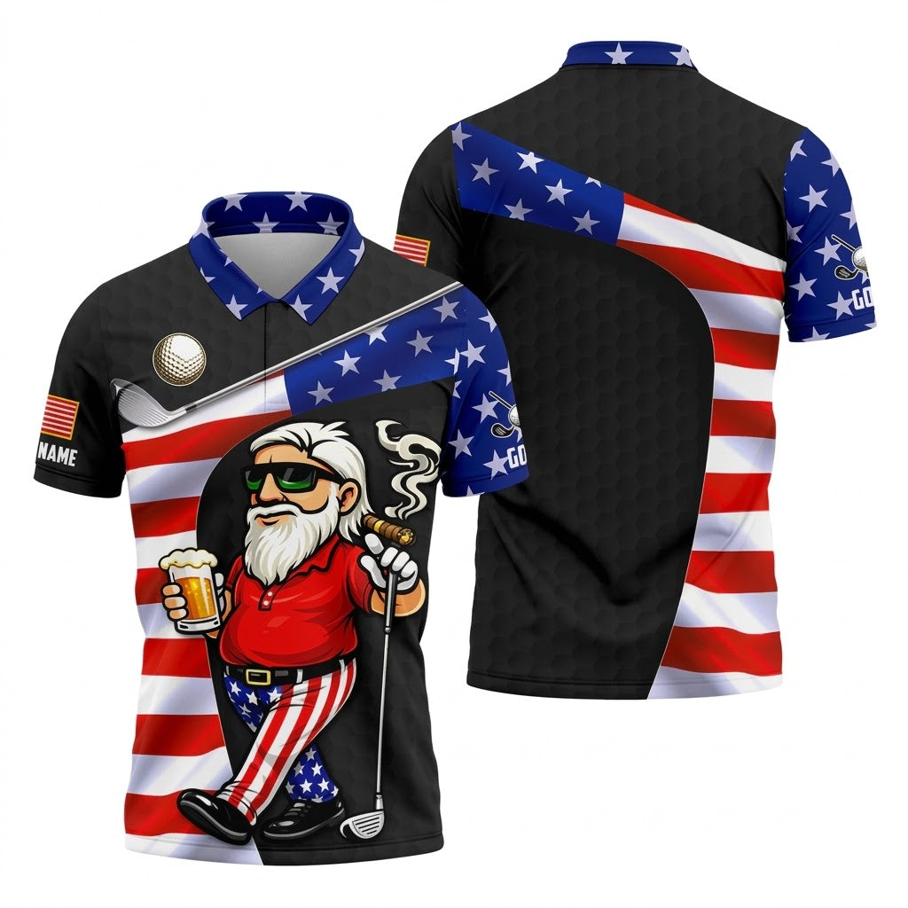 Custom Name Beer Golf Shirt, Birdie Bogey Eagle Par Funny Men's Shirt, Patriotic 250th Anniversary Black Golfing Top