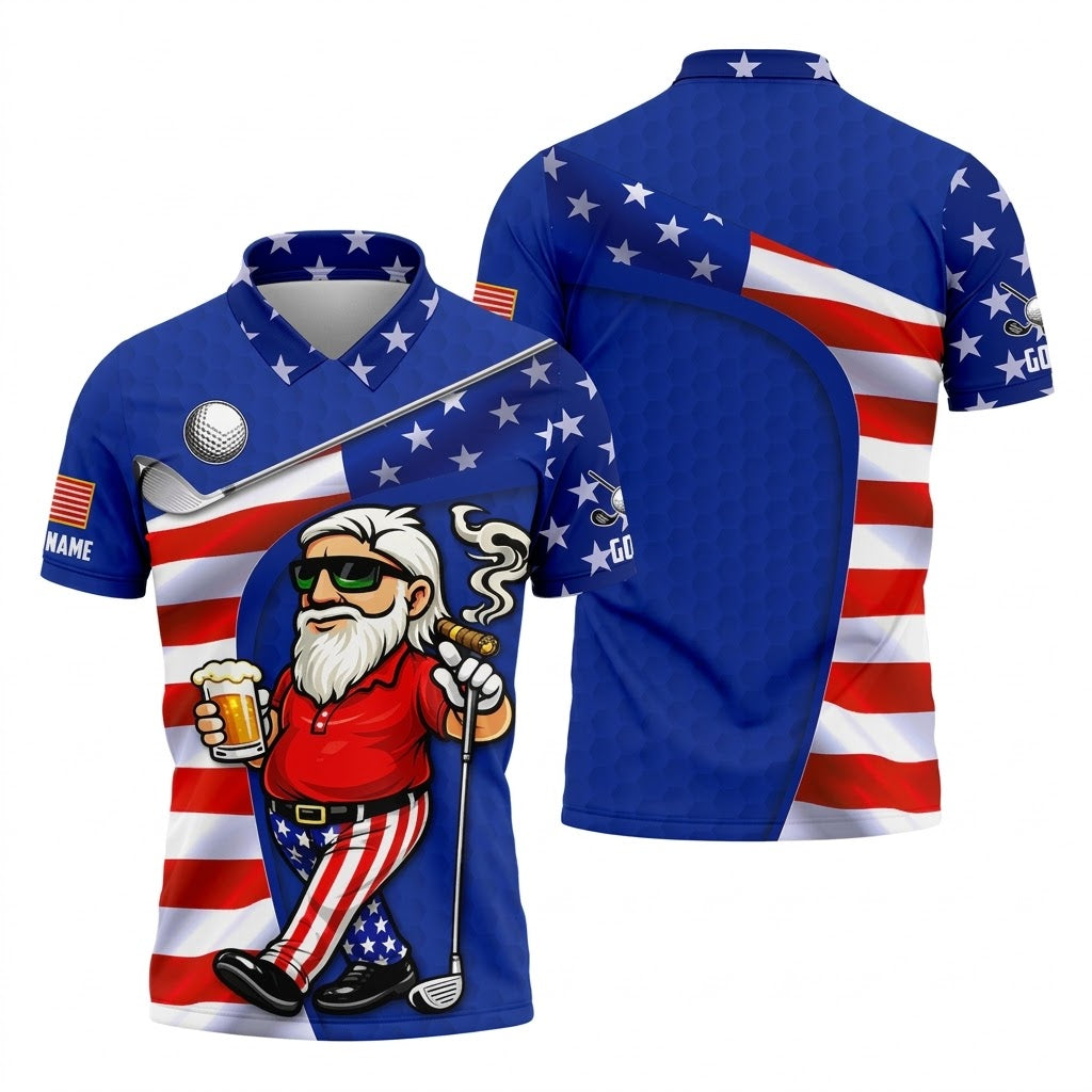 Funny Golf Shirt for Men – Patriotic Beer Drinker USA Flag Polo, Perfect 4th of July Gift for Golf Lovers