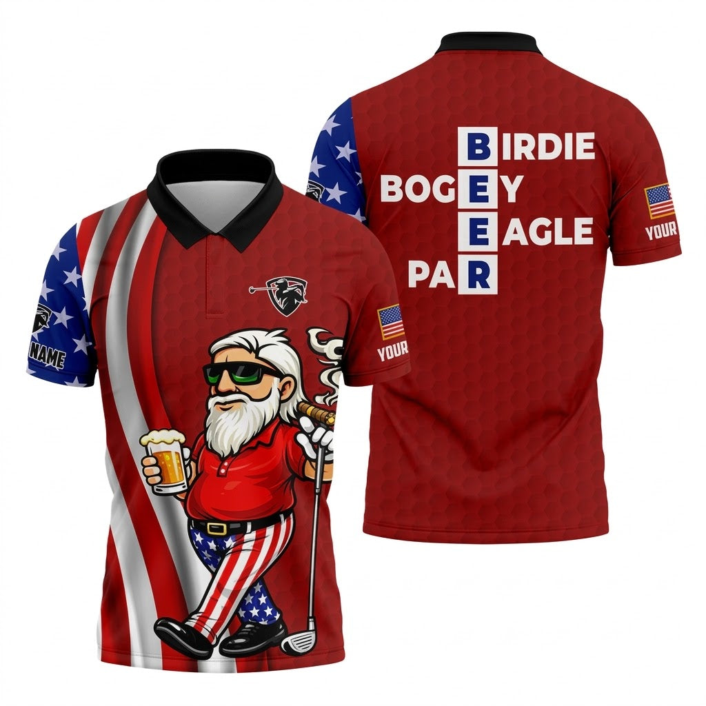 Patriotic Man Golf And Beer Funny 4th Of July Red Golf Shirt, 250 Years Of America Golf Shirts For Men